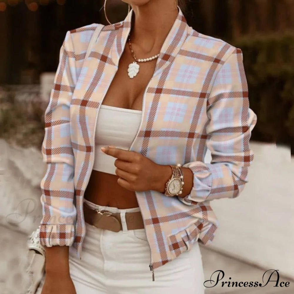 Casual Thin Vintage Print Ladies Coat Plaid / S