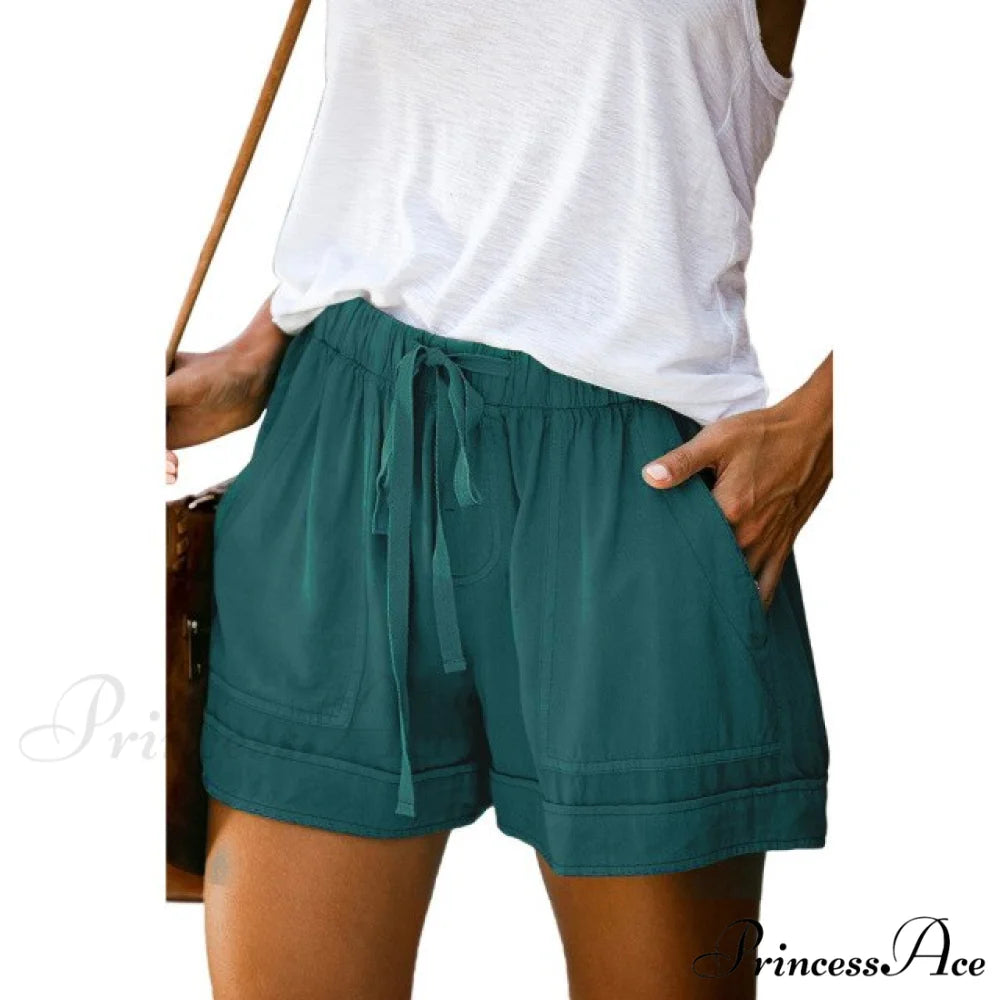 Casual Tie Elastic Waist Plus Size Shorts Dark Green / S