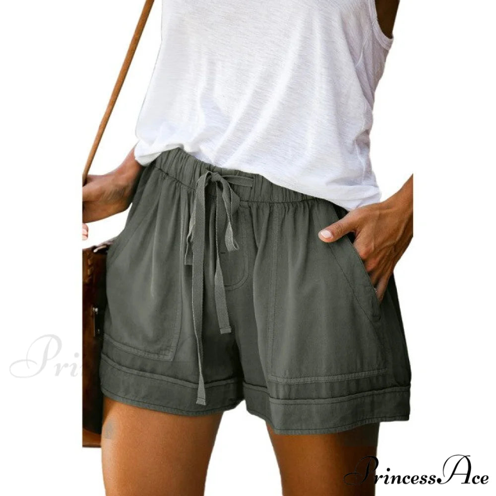Casual Tie Elastic Waist Plus Size Shorts green / S