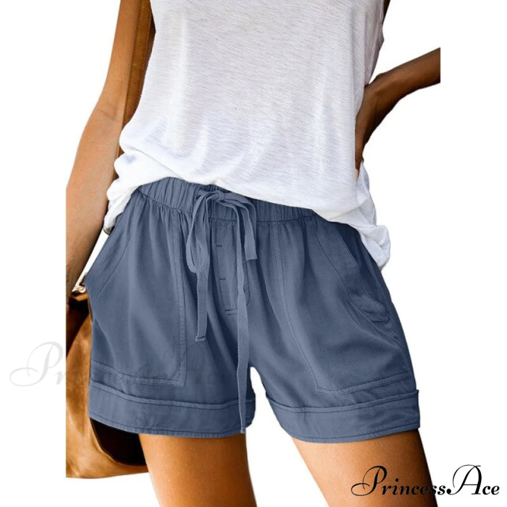 Casual Tie Elastic Waist Plus Size Shorts Grey / S