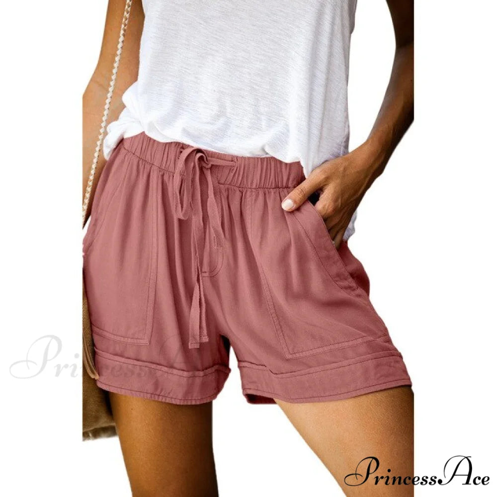 Casual Tie Elastic Waist Plus Size Shorts Pink 1 / S