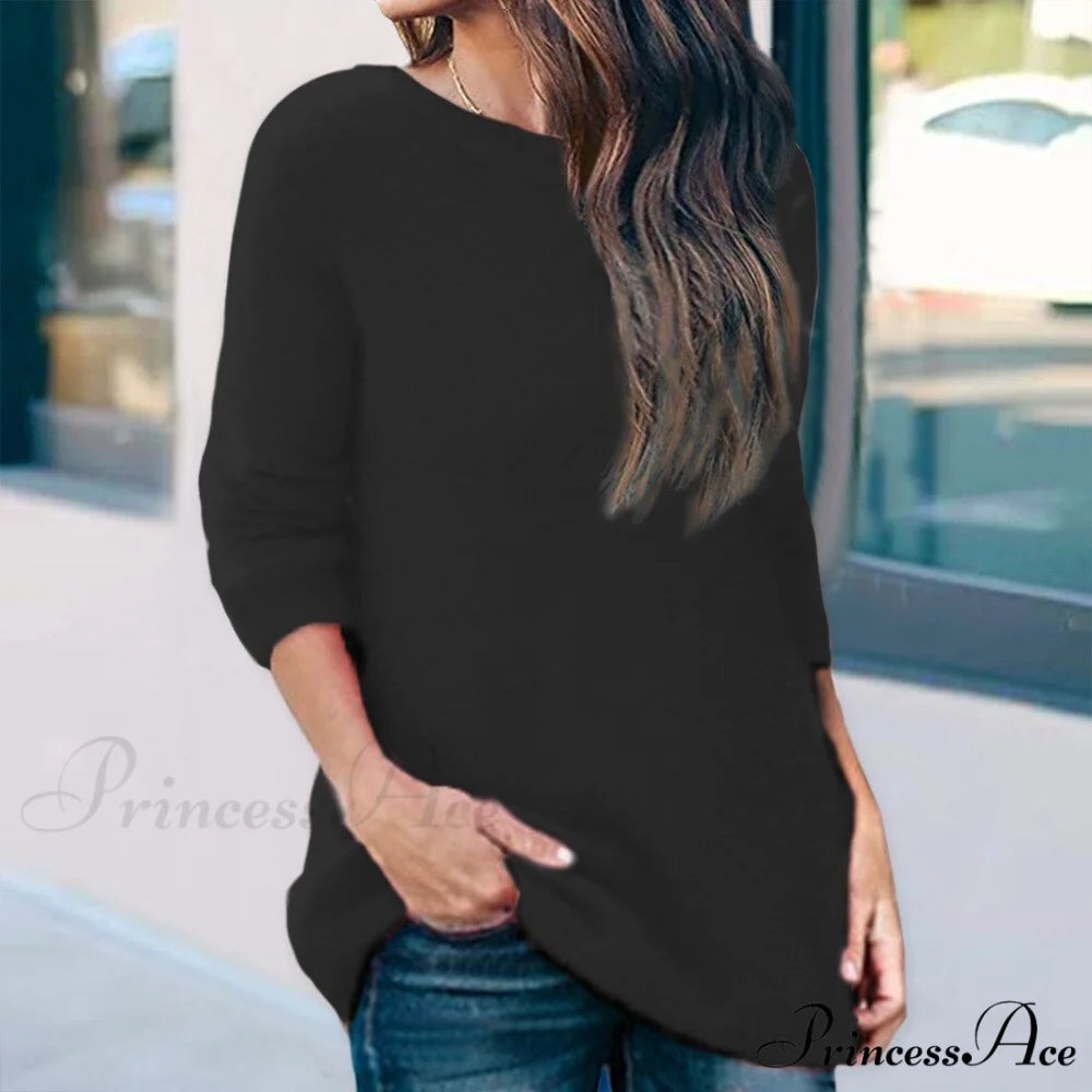 Casual V-neck Lace Long Sleeve Sexy Solid Color Shirt StyleB-black / S