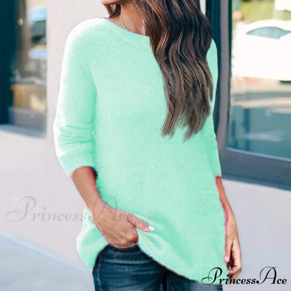 Casual V-neck Lace Long Sleeve Sexy Solid Color Shirt StyleB-green / S