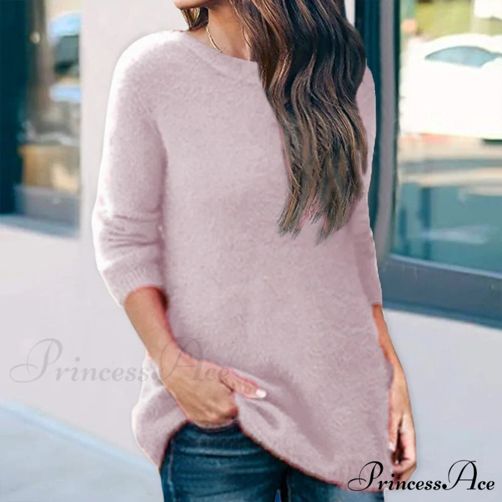 Casual V-neck Lace Long Sleeve Sexy Solid Color Shirt StyleB-pink / S