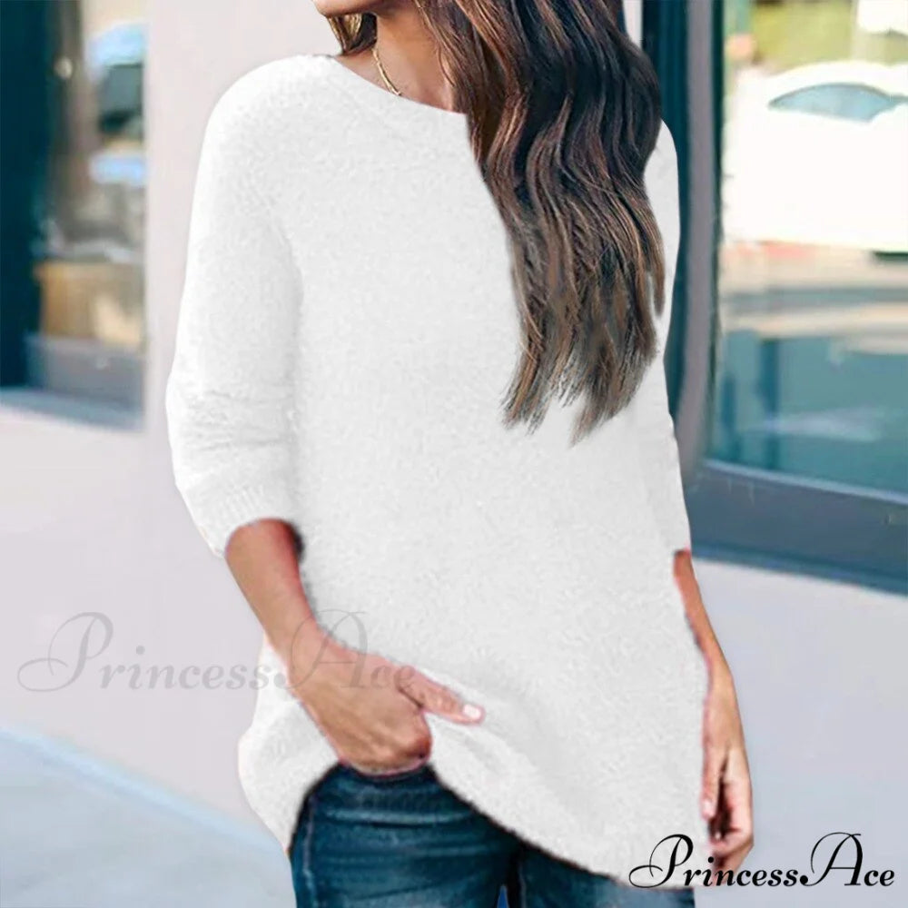 Casual V-neck Lace Long Sleeve Sexy Solid Color Shirt StyleB-white / S