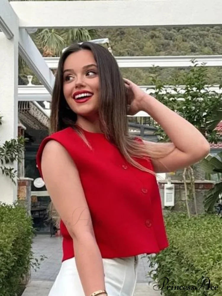 Casual V Neck Long Sleeve Christmas Sweater Red vest / S