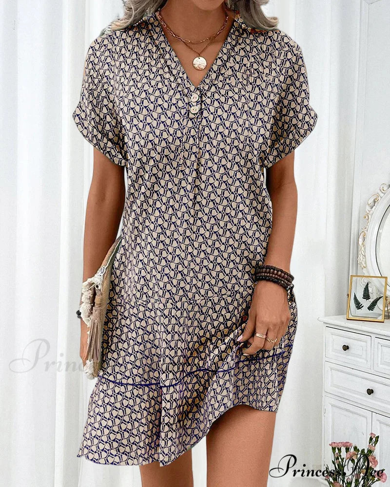 Casual V Neck Short Sleeve Dress