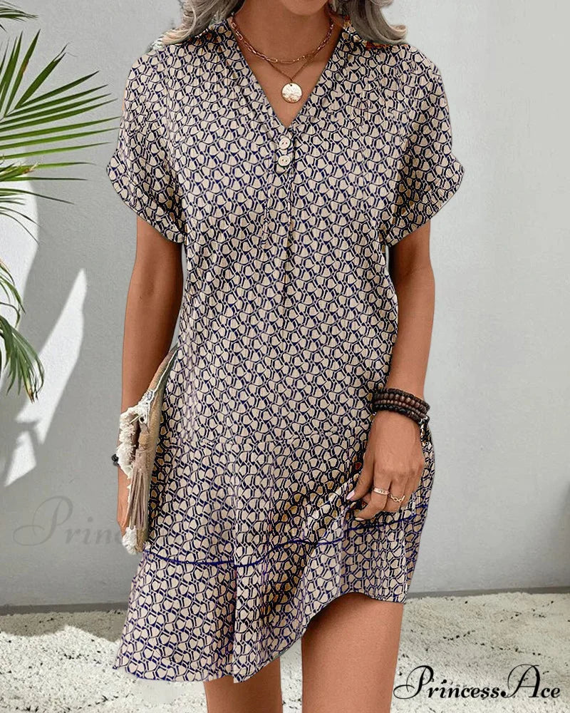 Casual V Neck Short Sleeve Dress