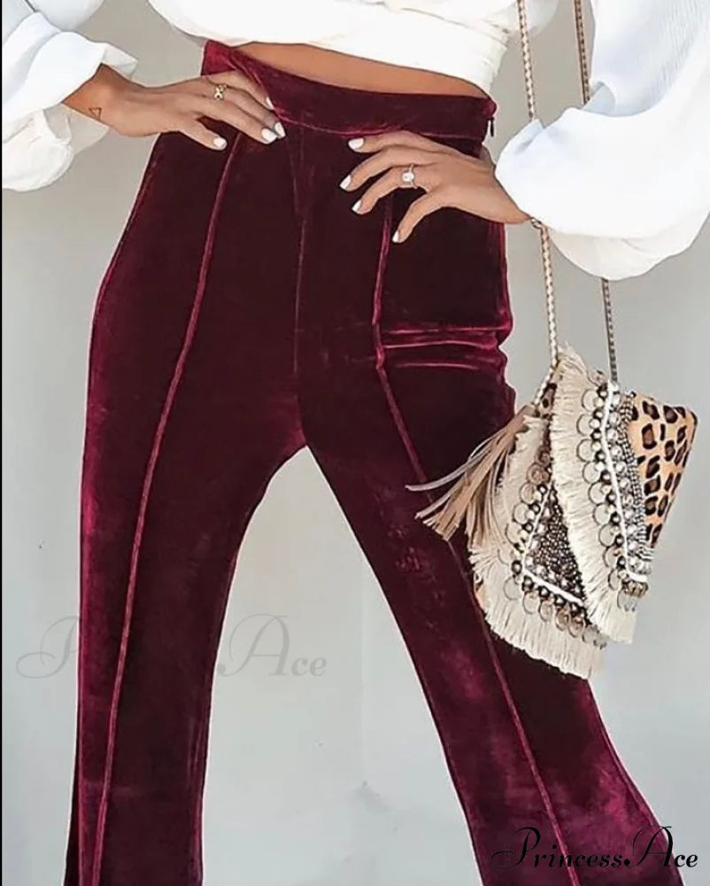 Casual Velvet High Waist Flared Pants
