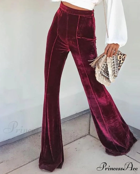 Casual Velvet High Waist Flared Pants