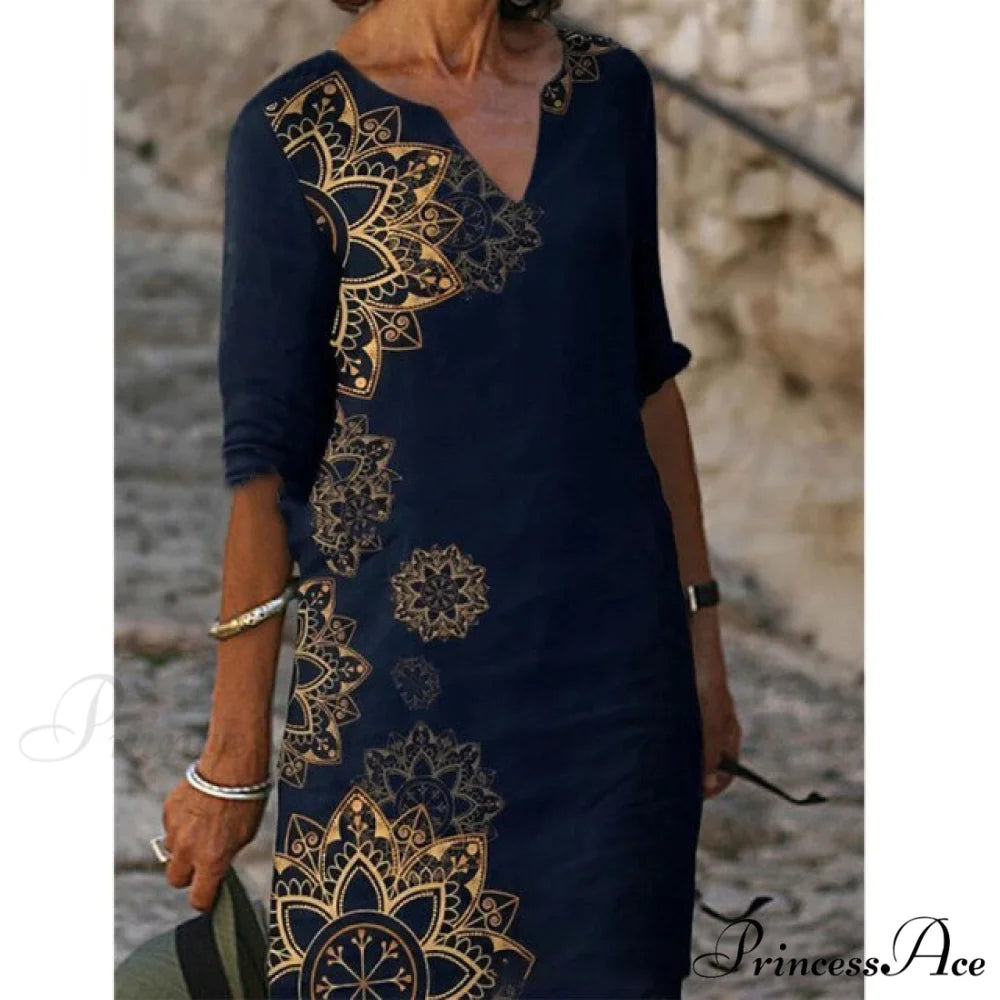 Casual Vintage All-match Plus Size Beach Dresses Black 1 / 4XL