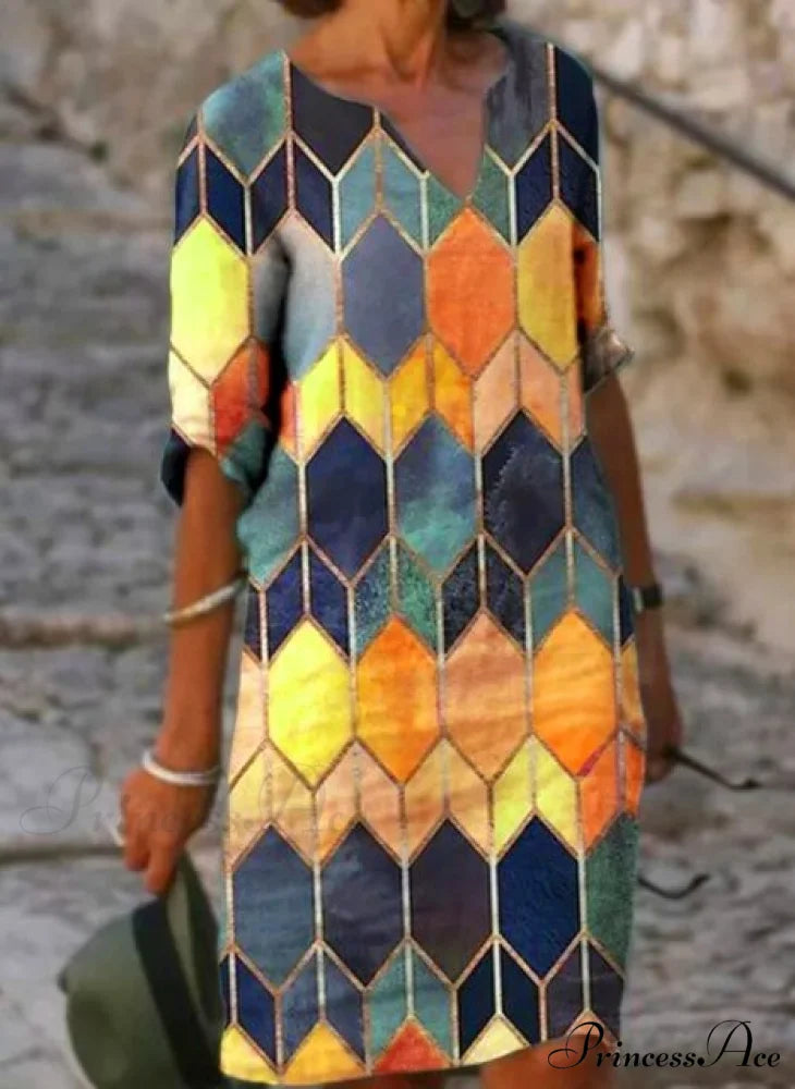 Casual Vintage All-match Plus Size Beach Dresses Yellow 1 / 4XL