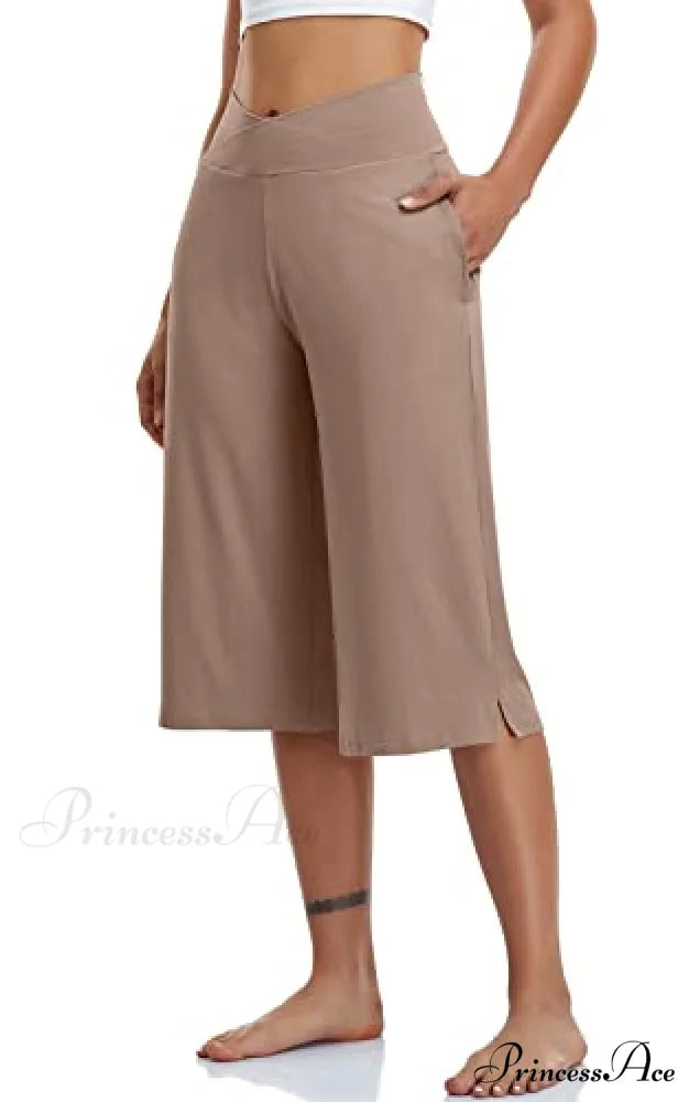 Casual Wide Leg Yoga Capris Crossover High Waist Capri Pants