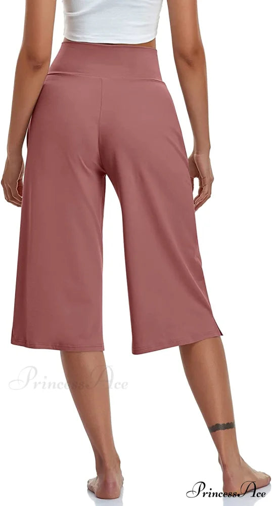 Casual Wide Leg Yoga Capris Crossover High Waist Capri Pants