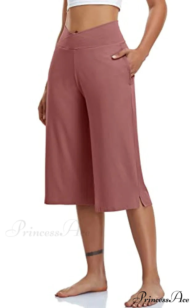 Casual Wide Leg Yoga Capris Crossover High Waist Capri Pants