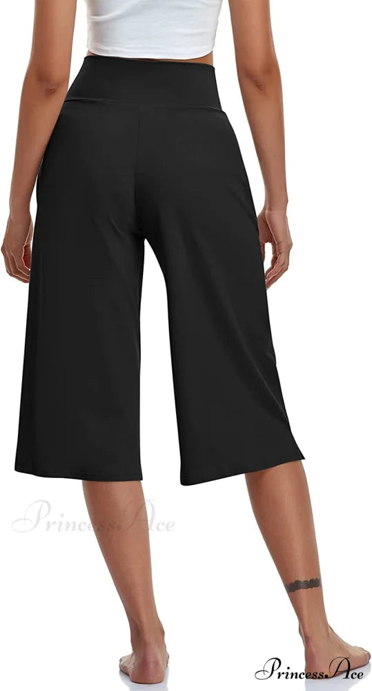 Casual Wide Leg Yoga Capris Crossover High Waist Capri Pants