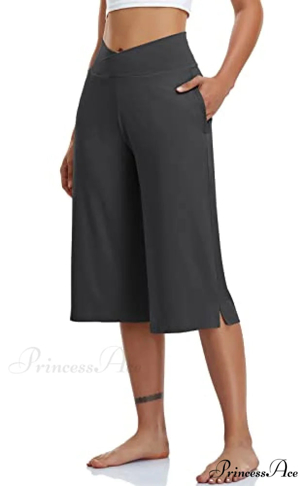 Casual Wide Leg Yoga Capris Crossover High Waist Capri Pants