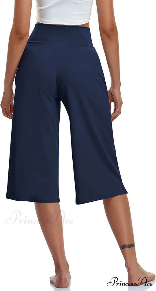 Casual Wide Leg Yoga Capris Crossover High Waist Capri Pants