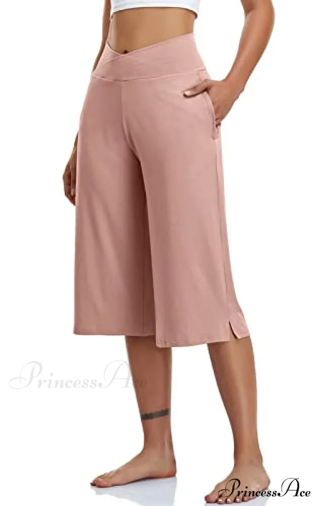 Casual Wide Leg Yoga Capris Crossover High Waist Capri Pants