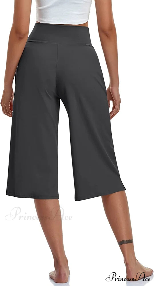 Casual Wide Leg Yoga Capris Crossover High Waist Capri Pants