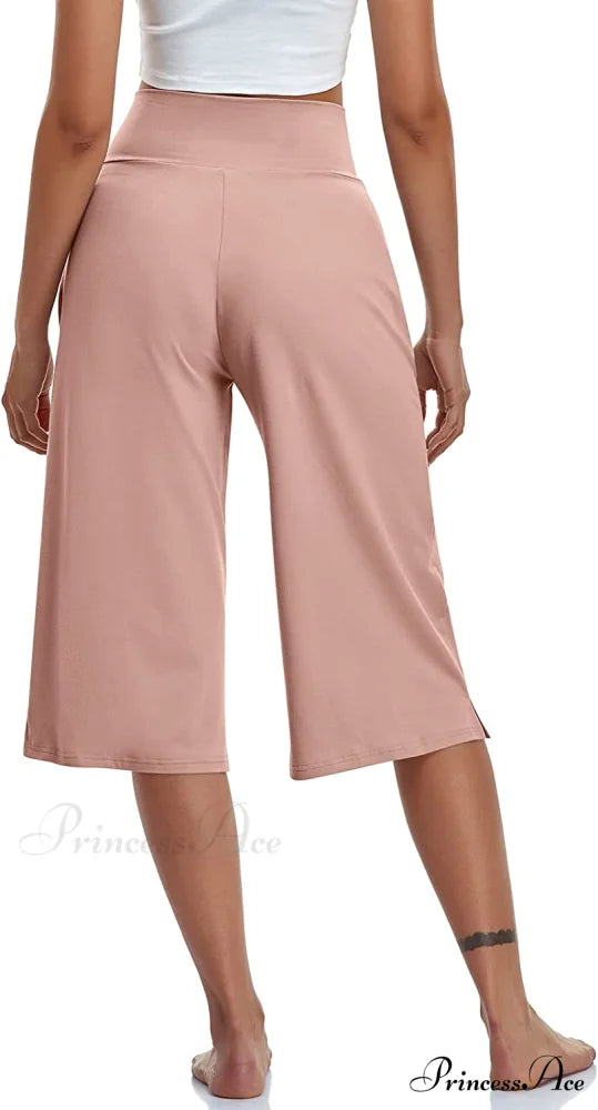 Casual Wide Leg Yoga Capris Crossover High Waist Capri Pants