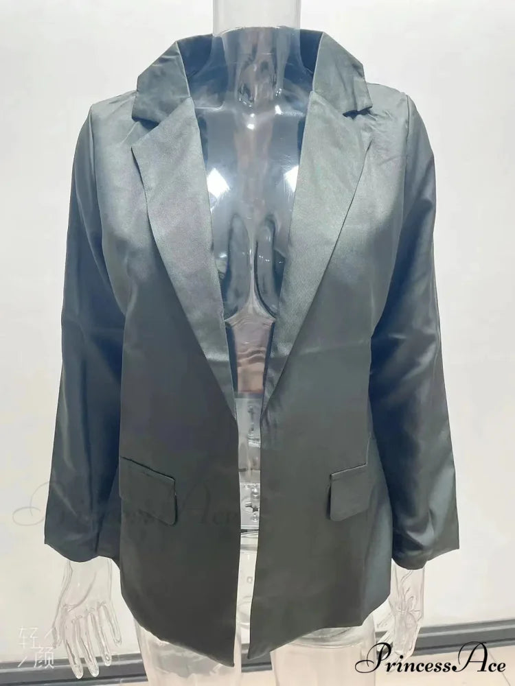 Casual Winter Office Autumn Fashion Long Sleeve Slim Fit Loose Blazer Black / S