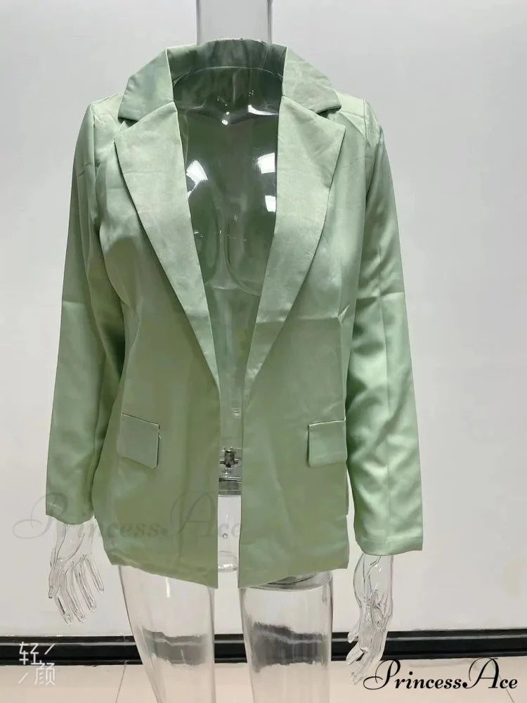 Casual Winter Office Autumn Fashion Long Sleeve Slim Fit Loose Blazer Green / S
