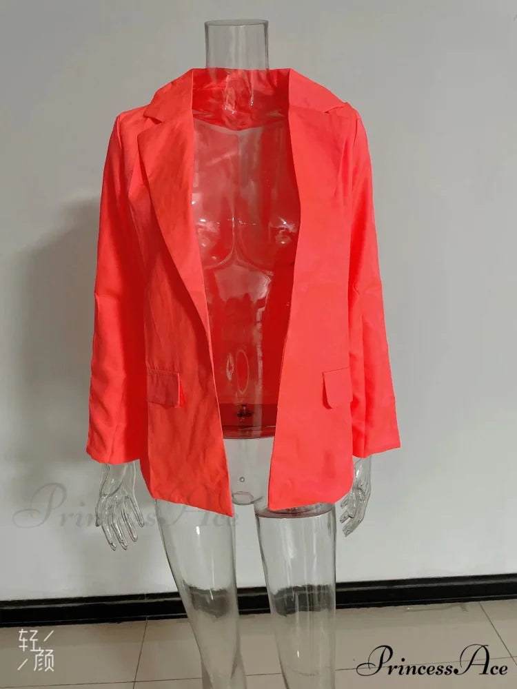 Casual Winter Office Autumn Fashion Long Sleeve Slim Fit Loose Blazer Orange / S