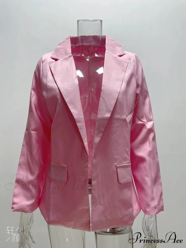 Casual Winter Office Autumn Fashion Long Sleeve Slim Fit Loose Blazer Pink / S