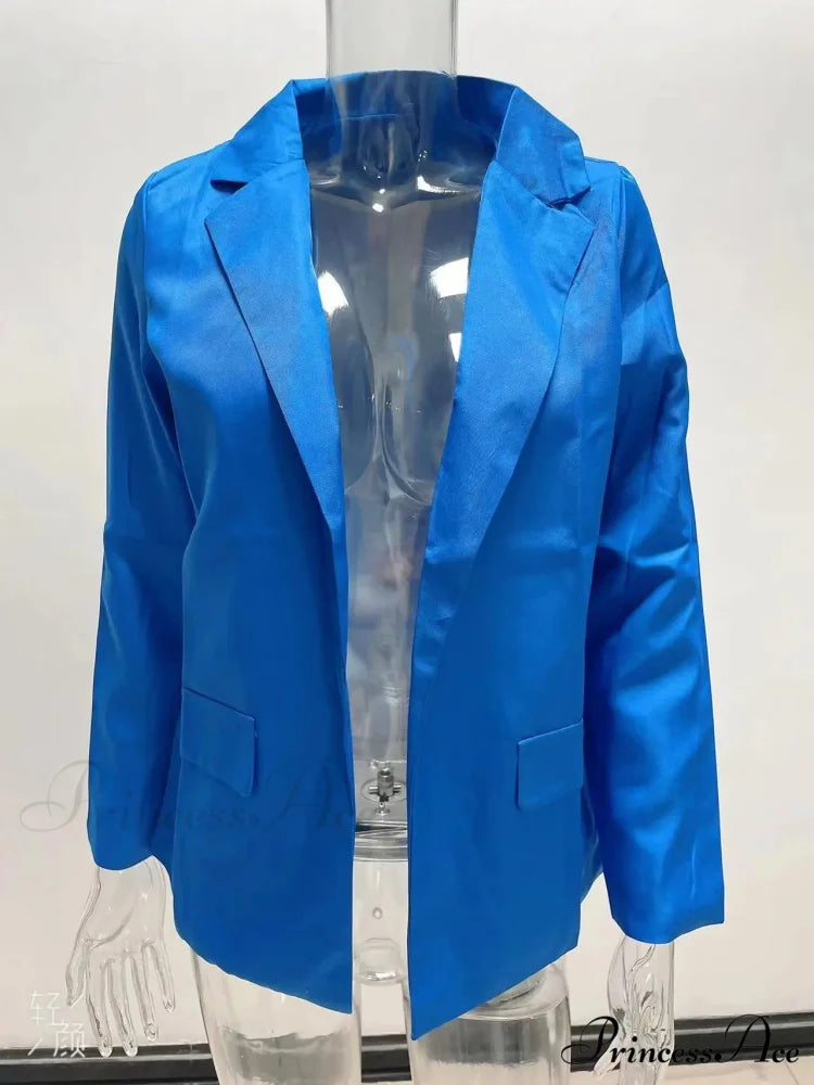 Casual Winter Office Autumn Fashion Long Sleeve Slim Fit Loose Blazer ROYAL BLUE / S