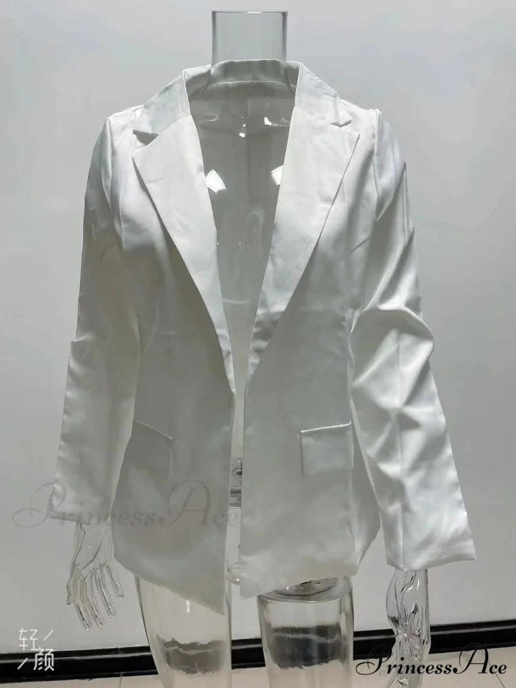 Casual Winter Office Autumn Fashion Long Sleeve Slim Fit Loose Blazer WHITE / S