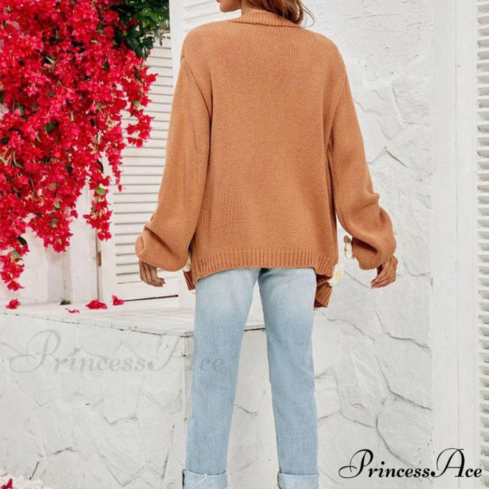 Casual with 3D Flower Cardigan Decoration