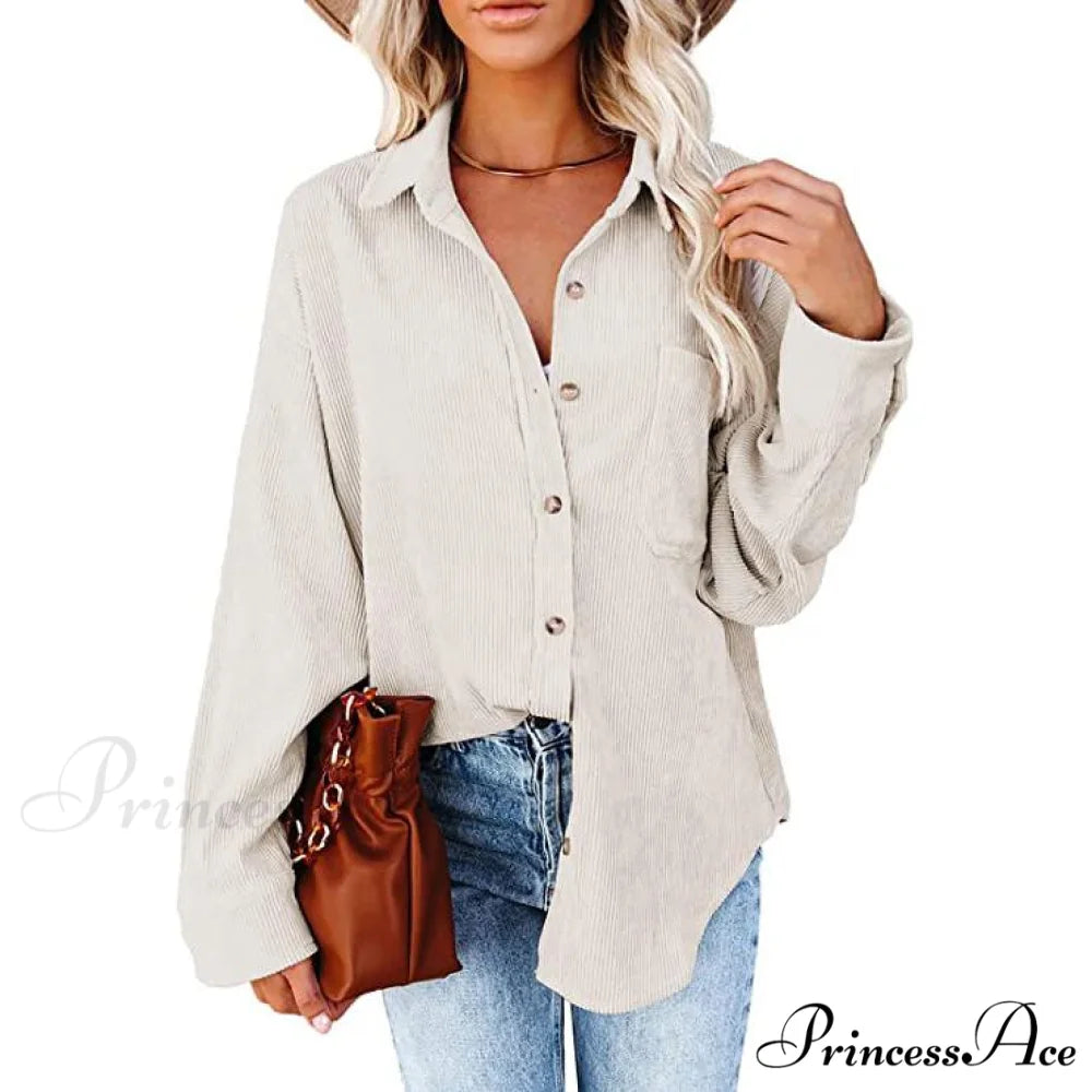 Casual Women’s Corduroy Long Arm Shirt Beige / S