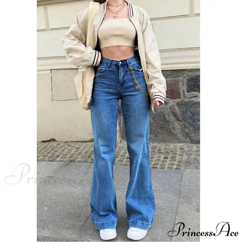 Casual Women’s Flare High Waisted for Woman Streetwear Flared Denim 2024 Spring Summer Jean Dark Blue / S