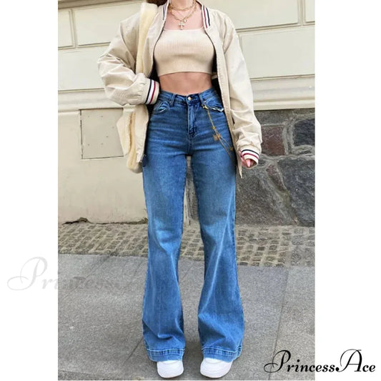Casual Women’s Flare High Waisted for Woman Streetwear Flared Denim 2024 Spring Summer Jean Dark Blue / S