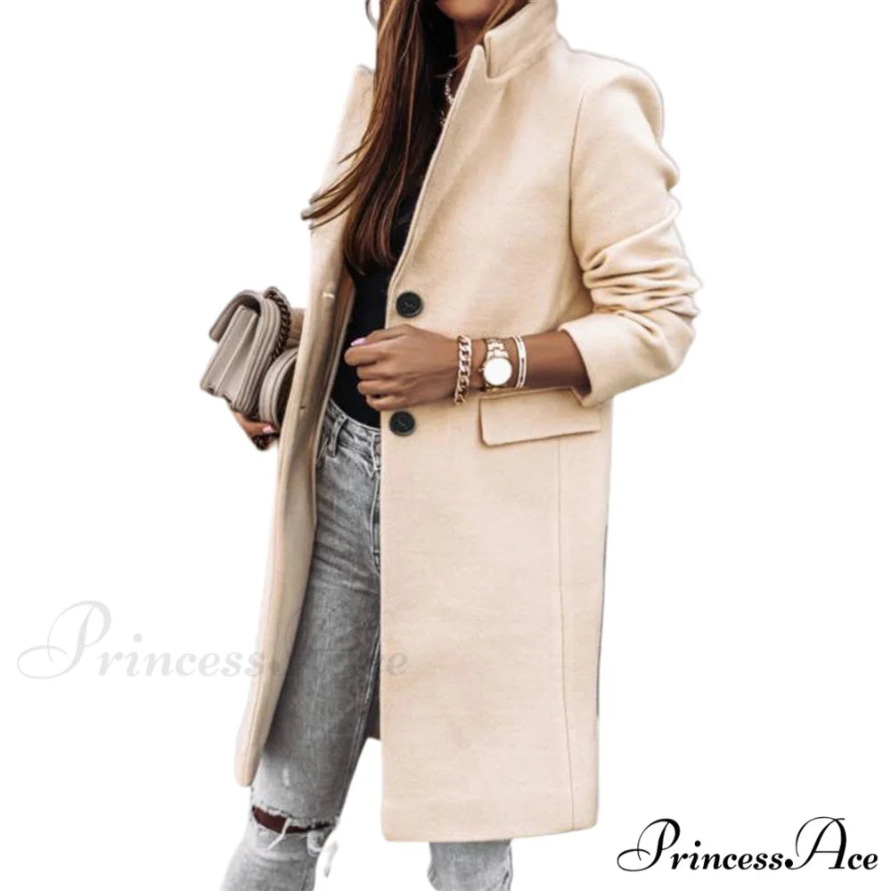 Casual Woolen long Overcoat Beige B / S