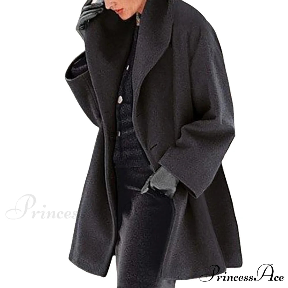 Casual Woolen long Overcoat Black2 / S