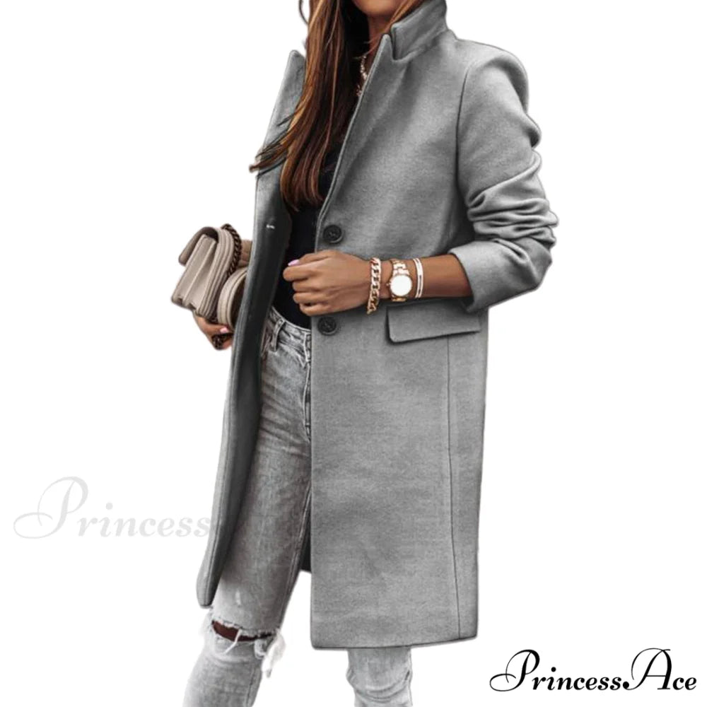 Casual Woolen long Overcoat Grey B / S