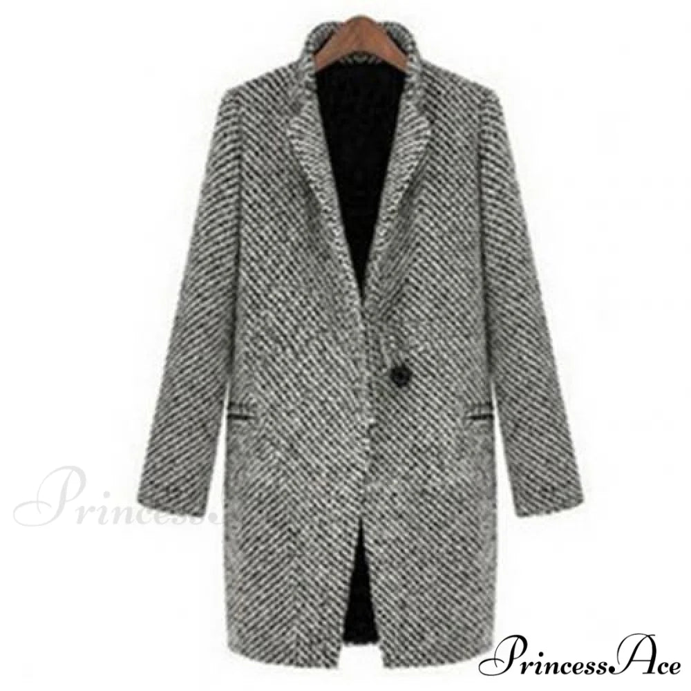 Casual Woolen long Overcoat Grey / S
