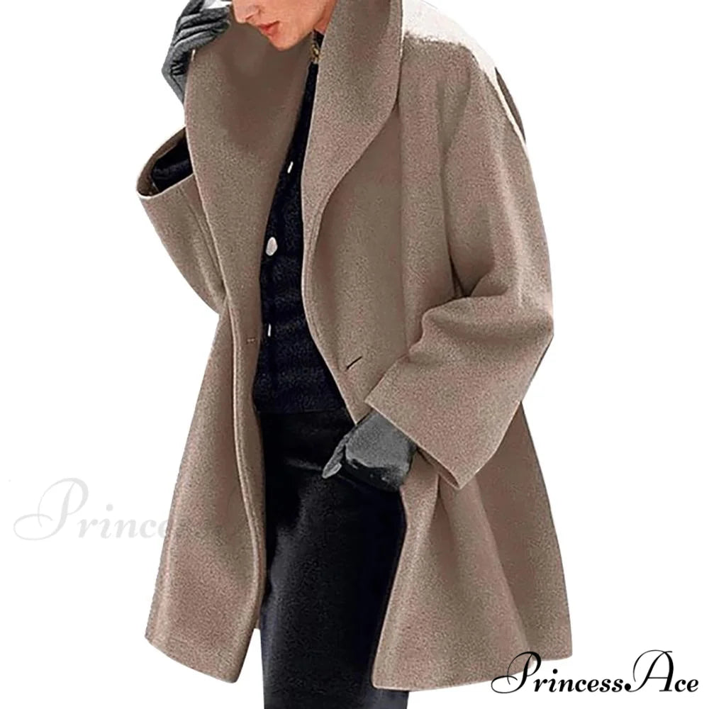 Casual Woolen long Overcoat Khaki B1 / S