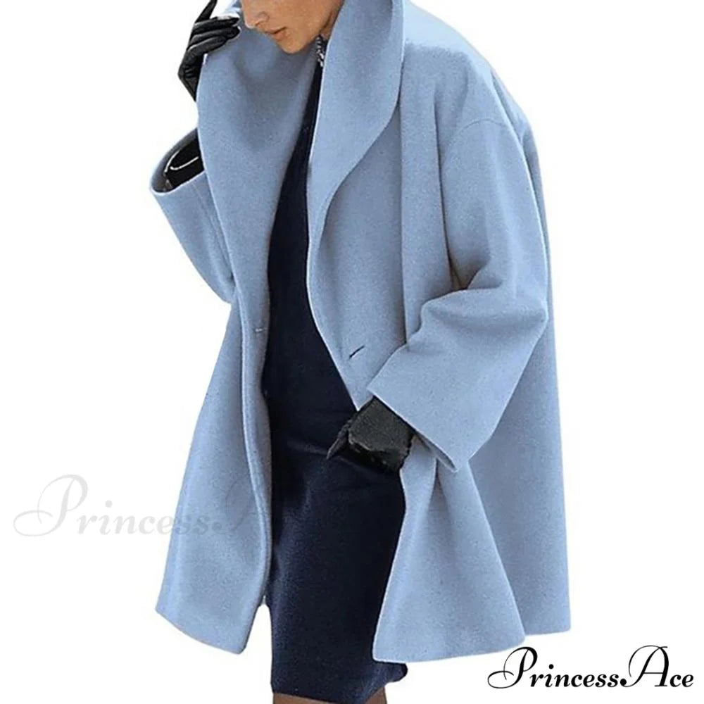 Casual Woolen long Overcoat Sky Blue / S