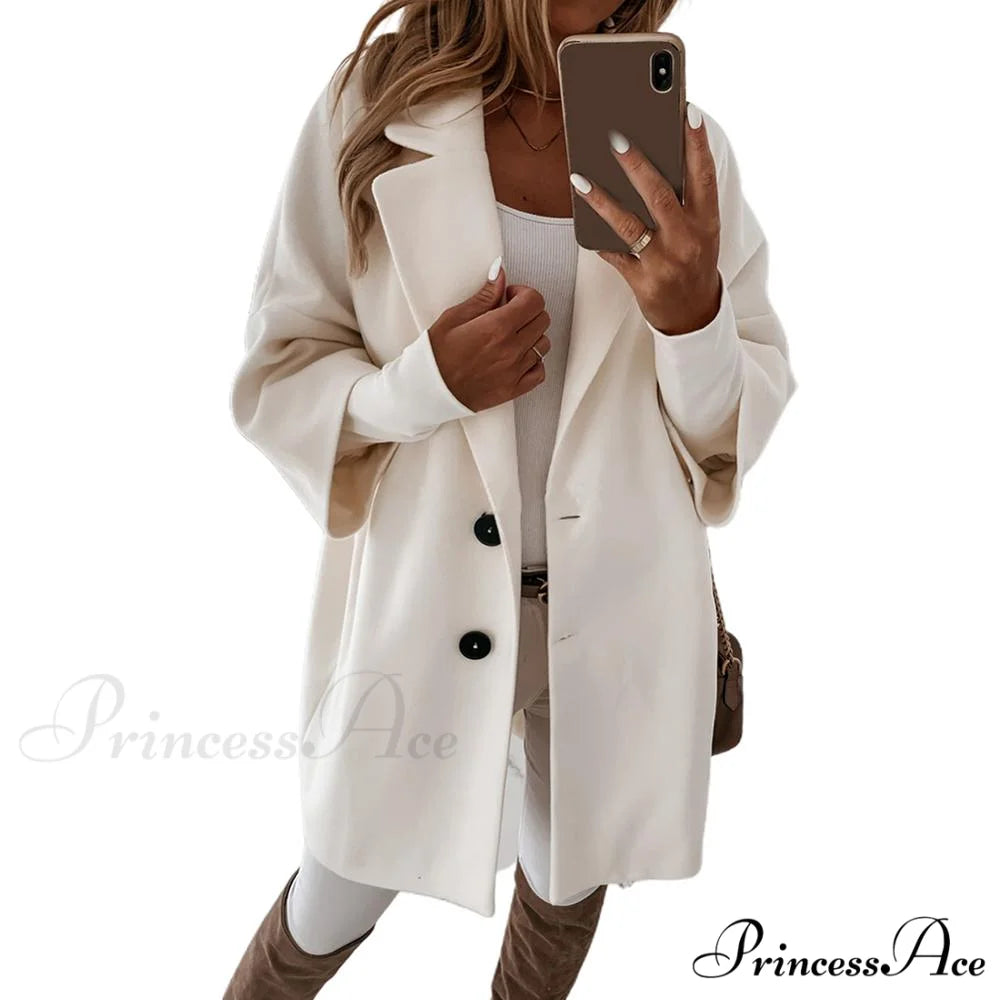 Casual Woolen long Overcoat White / S