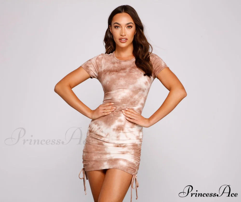 Casually Fab Stylish Tie-Dye Mini Dress MOCHA / XS