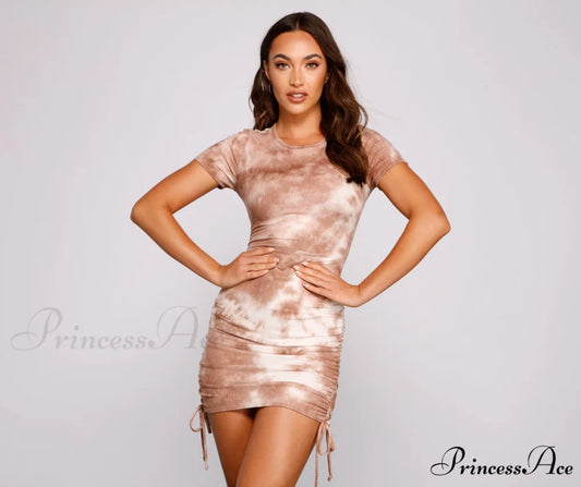 Casually Fab Stylish Tie-Dye Mini Dress MOCHA / XS