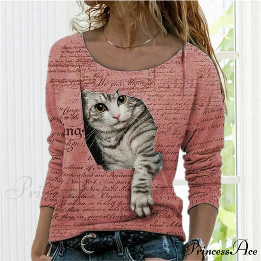 Cat Cute Design T-Shirt Pink / S
