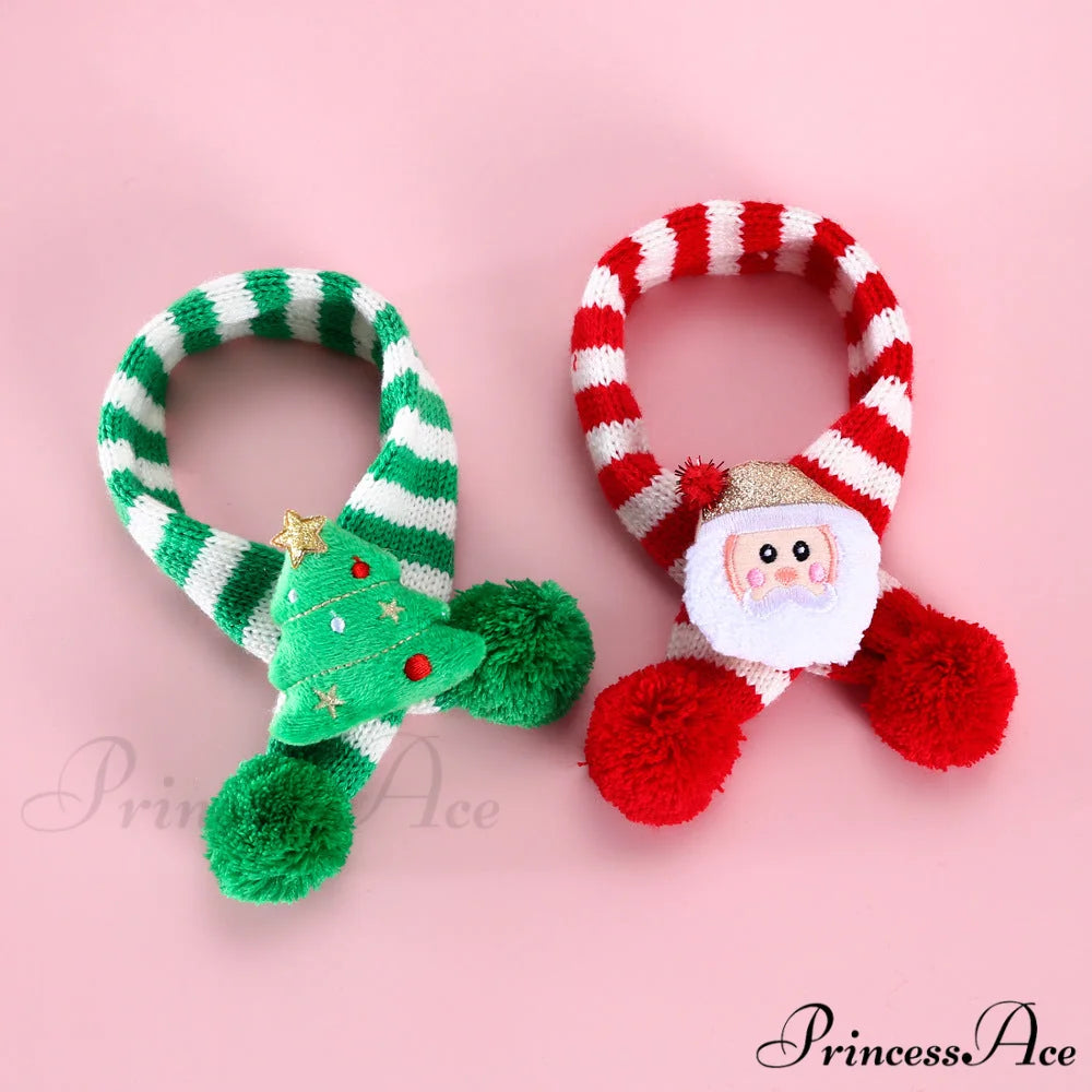 Cat Dog Knitted Wool Striped Christmas Scarf
