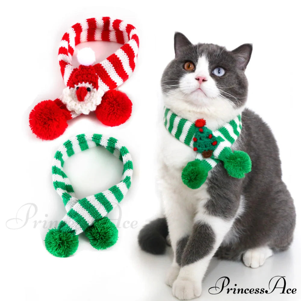 Cat Dog Knitted Wool Striped Christmas Scarf