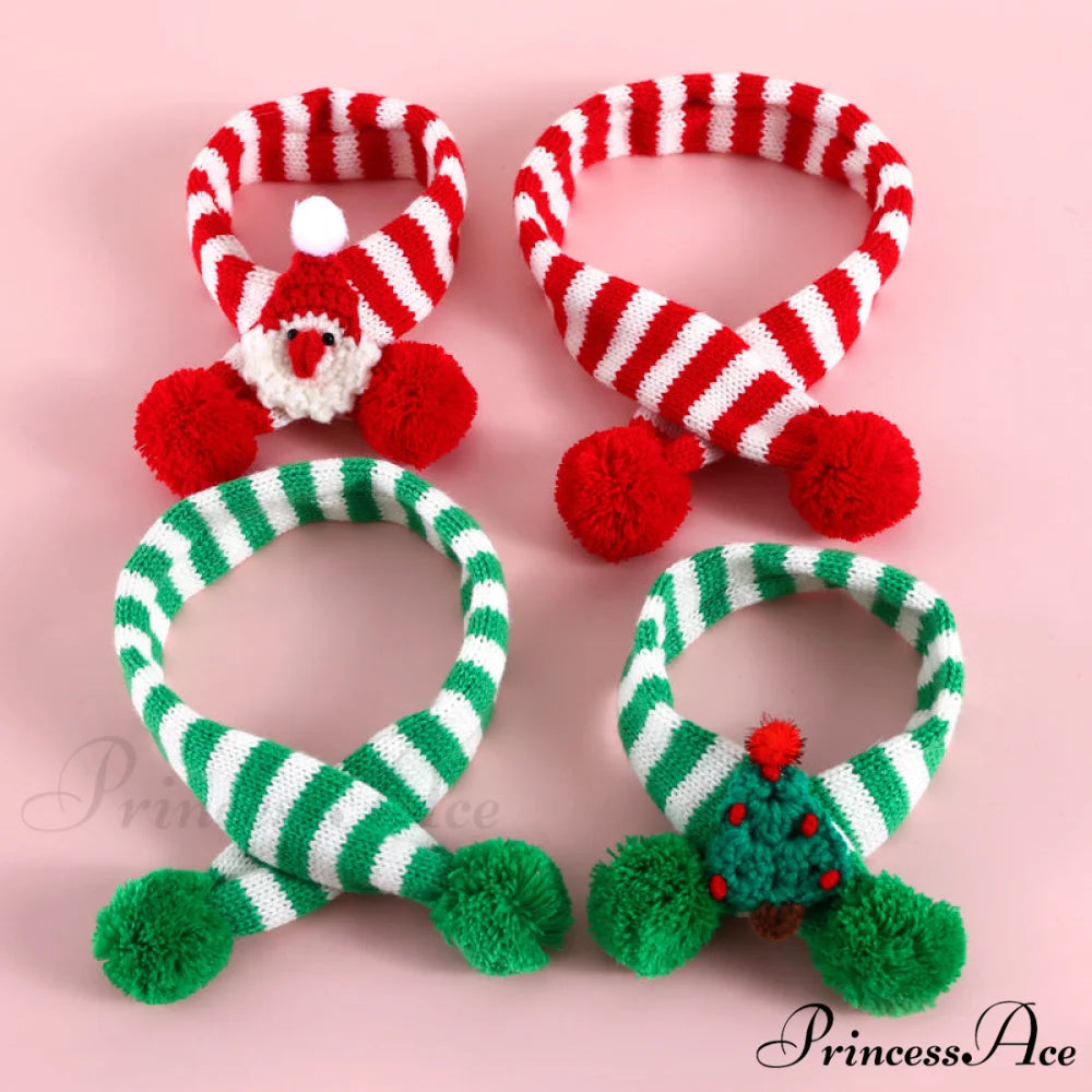 Cat Dog Knitted Wool Striped Christmas Scarf