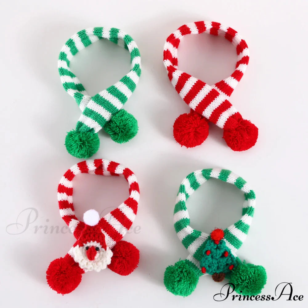 Cat Dog Knitted Wool Striped Christmas Scarf