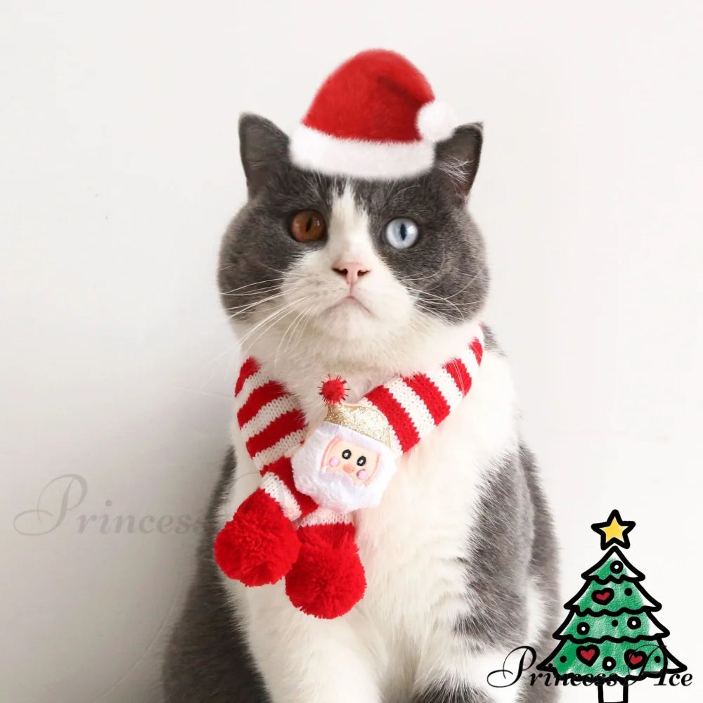 Cat Dog Knitted Wool Striped Christmas Scarf